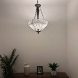 Tiffany Style Chandelier Lighting White White Hexagon Stained Glass LED Bulbs Included 16"W*16"D*60"H