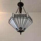 Tiffany Style Chandelier Lighting White White Hexagon Stained Glass LED Bulbs Included 16"W*16"D*60"H