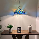 Tiffany Style Pendant Lighting Blue Green Stained Glass 16”W*16”D*75”H EP1641