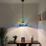 Tiffany Style Pendant Lighting Blue Green Stained Glass 16”W*16”D*75”H EP1641
