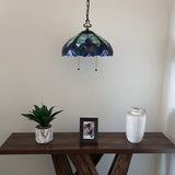 Tiffany Style Pendant Lighting Blue Green Stained Glass 16”W*16”D*75”H EP1641