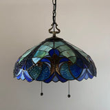Tiffany Style Pendant Lighting Blue Green Stained Glass 16”W*16”D*75”H EP1641