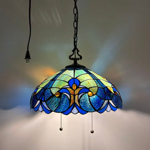 Tiffany Style Pendant Lighting Plug In Stained Glass LED Bulbs Included 16”W*16”D*75”H