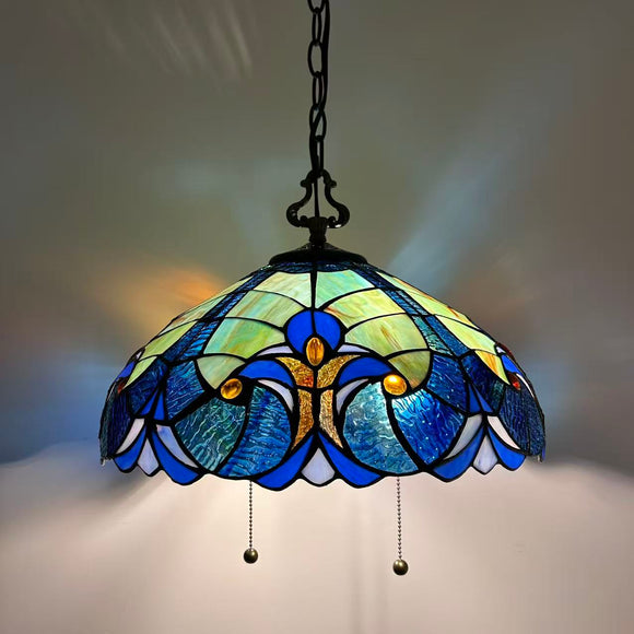 Tiffany Style Pendant Lighting Blue Green Stained Glass 16”W*16”D*75”H EP1641