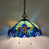 Tiffany Style Pendant Lighting Blue Green Stained Glass 16”W*16”D*75”H EP1641