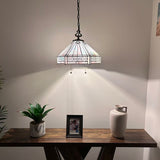 Tiffany Style Pendant Lighting Plug In Sky Color Stained Glass Hexagon LED Bulbs Included 16”W*16”D*75”H