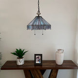 Tiffany Style Pendant Lighting Plug In Sky Color Stained Glass Hexagon LED Bulbs Included 16”W*16”D*75”H
