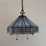 Tiffany Style Pendant Lighting Plug In Sky Color Stained Glass Hexagon LED Bulbs Included 16”W*16”D*75”H
