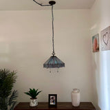 Tiffany Style Pendant Lighting Plug In Sky Color Stained Glass Hexagon LED Bulbs Included 16”W*16”D*75”H