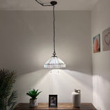 Tiffany Style Pendant Lighting Plug In Sky Color Stained Glass Hexagon LED Bulbs Included 16”W*16”D*75”H