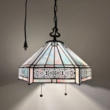Tiffany Style Pendant Lighting Plug In Sky Color Stained Glass Hexagon LED Bulbs Included 16”W*16”D*75”H