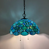Tiffany Style Pendant Lighting Blue Stained Glass LED Bulbs Included 16”W*16”D*75”H