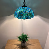 Tiffany Style Pendant Lighting Blue Stained Glass LED Bulbs Included 16”W*16”D*75”H