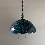 Tiffany Style Pendant Lighting Blue Stained Glass LED Bulbs Included 16”W*16”D*75”H