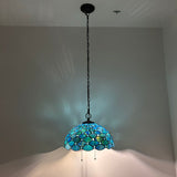 Tiffany Style Pendant Lighting Blue Stained Glass LED Bulbs Included 16”W*16”D*75”H