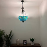 Tiffany Style Chandeliers Lighting Blue Stained Glass Crystal Beans LED Bulbs Included 16"W*16"D*60"H