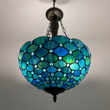 Tiffany Style Chandeliers Lighting Blue Stained Glass Crystal Beans LED Bulbs Included 16"W*16"D*60"H