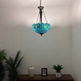 Tiffany Style Chandeliers Lighting Blue Stained Glass Crystal Beans LED Bulbs Included 16"W*16"D*60"H