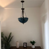 Tiffany Style Chandeliers Lighting Blue Stained Glass Crystal Beans LED Bulbs Included 16"W*16"D*60"H