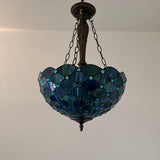 Tiffany Style Chandeliers Lighting Blue Stained Glass Crystal Beans LED Bulbs Included 16"W*16"D*60"H