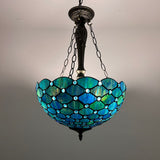 Tiffany Style Chandeliers Lighting Blue Stained Glass Crystal Beans LED Bulbs Included 16"W*16"D*60"H