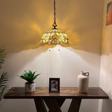 Tiffany Style Pendant Lighting Plug In Gold Stained Glass LED Bulbs Included 16”W*16”D*75”H