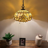 Tiffany Style Pendant Lighting Plug In Gold Stained Glass LED Bulbs Included 16”W*16”D*75”H