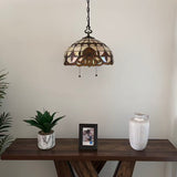 Tiffany Style Pendant Lighting Plug In Gold Stained Glass LED Bulbs Included 16”W*16”D*75”H