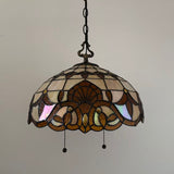 Tiffany Style Pendant Lighting Plug In Gold Stained Glass LED Bulbs Included 16”W*16”D*75”H
