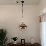 Tiffany Style Pendant Lighting Plug In Gold Stained Glass LED Bulbs Included 16”W*16”D*75”H
