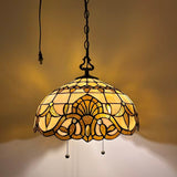 Tiffany Style Pendant Lighting Plug In Gold Stained Glass LED Bulbs Included 16”W*16”D*75”H