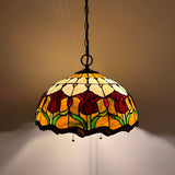 Tiffany Style Hanging Lighting Stained Glass Red Tulips 16"W*16"D*75"H