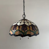 Tiffany Style Hanging Lighting Stained Glass Red Tulips 16"W*16"D*75"H