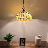 Tiffany Style Pendant Lighting Plug In Gold Stained Glass LED Bulbs Included 16”W*16”D*75”H