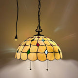 Tiffany Style Pendant Lighting Plug In Gold Stained Glass LED Bulbs Included 16”W*16”D*75”H