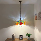 Tiffany Style Pendant Lighting Stained Glass Rose Flowers 20”W*20”D*75”H