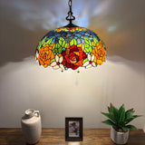 Tiffany Style Pendant Lighting Stained Glass Rose Flowers 20”W*20”D*75”H