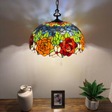 Tiffany Style Pendant Lighting Stained Glass Rose Flowers 20”W*20”D*75”H