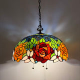 Tiffany Style Pendant Lighting Stained Glass Rose Flowers 20”W*20”D*75”H