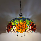 Tiffany Style Pendant Lighting Stained Glass Rose Flowers 20”W*20”D*75”H
