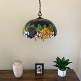 Tiffany Style Pendant Lighting Stained Glass Rose Flowers 20”W*20”D*75”H