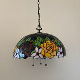 Tiffany Style Pendant Lighting Stained Glass Rose Flowers 20”W*20”D*75”H