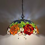 Tiffany Style Pendant Lighting Stained Glass Rose Flowers 20”W*20”D*75”H