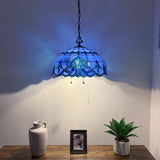 Tiffany Style Pendant Lighting Blue Stained Glass LED Bulbs Included 20”W*20”D*75”H