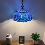 Tiffany Style Pendant Lighting Blue Stained Glass LED Bulbs Included 20”W*20”D*75”H