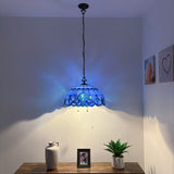 Tiffany Style Pendant Lighting Blue Stained Glass LED Bulbs Included 20”W*20”D*75”H