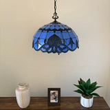 Tiffany Style Pendant Lighting Blue Stained Glass LED Bulbs Included 20”W*20”D*75”H