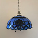 Tiffany Style Pendant Lighting Blue Stained Glass LED Bulbs Included 20”W*20”D*75”H