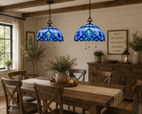 Tiffany Style Pendant Lighting Blue Stained Glass LED Bulbs Included 20”W*20”D*75”H