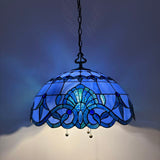 Tiffany Style Pendant Lighting Blue Stained Glass LED Bulbs Included 20”W*20”D*75”H